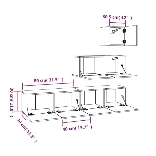 4-tlg. TV-Schrank-Set Hochglanz-Weiß Holzwerkstoff