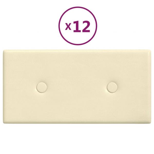 Wandpaneele 12 Stk. Creme 30x15 cm Kunstleder 0,54 m²