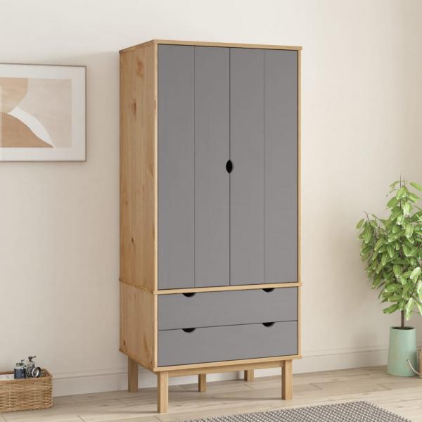 ARDEBO.de - Kleiderschrank OTTA Braun&Grau 76,5x53x172 cm Massivholz Kiefer