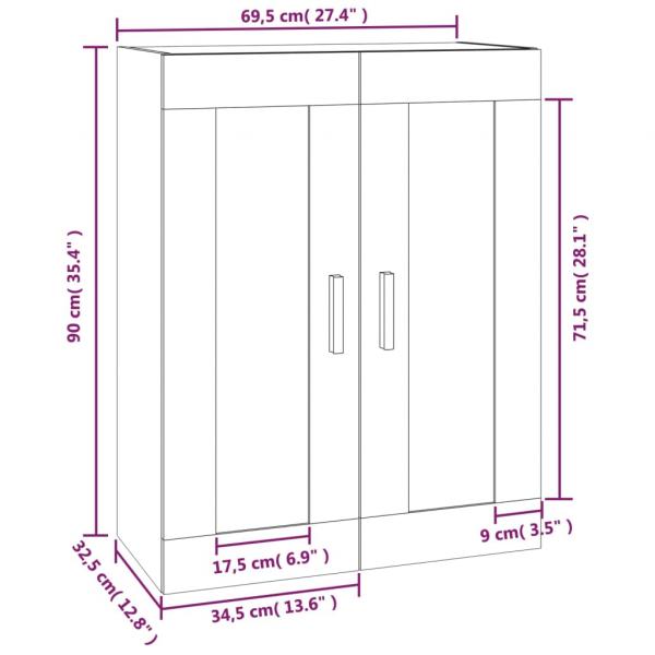 Wandschrank Schwarz 69,5x32,5x90 cm Holzwerkstoff