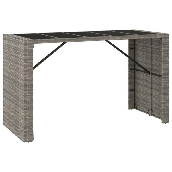 7-tlg. Gartenbar-Set mit Kissen Grau Poly Rattan