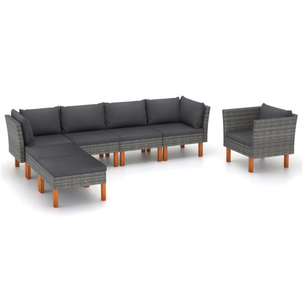 ARDEBO.de - 7-tlg. Garten-Lounge-Set Poly Rattan und Eukalyptusholz Grau