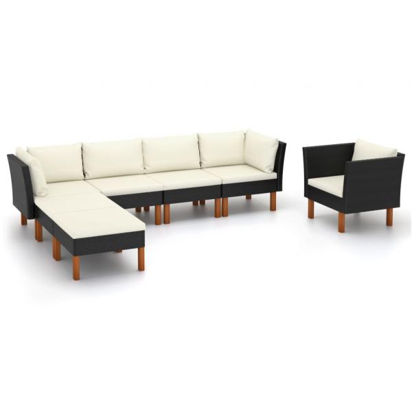 ARDEBO.de - 7-tlg. Garten-Lounge-Set Poly Rattan Eukalyptusholz Schwarz