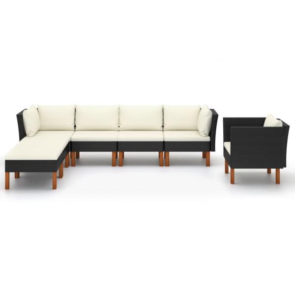 7-tlg. Garten-Lounge-Set Poly Rattan Eukalyptusholz Schwarz