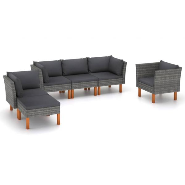 ARDEBO.de - 6-tlg. Garten-Lounge-Set Poly Rattan und Eukalyptusholz Grau