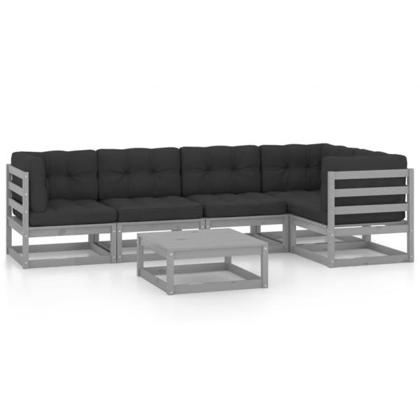 6-tlg. Garten-Lounge-Set mit Kissen Kiefer Massivholz