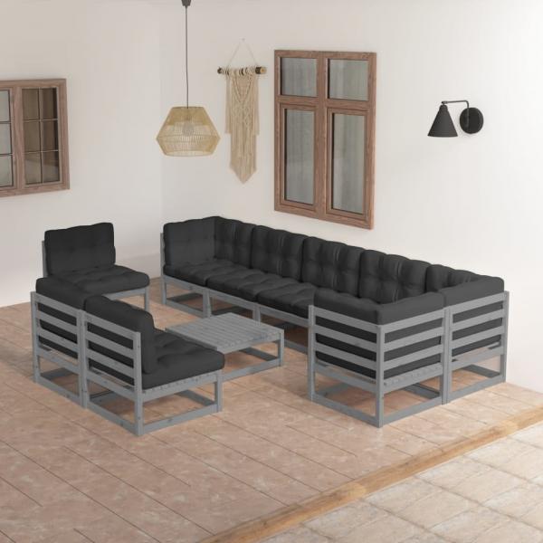 ARDEBO.de - 10-tlg. Garten-Lounge-Set mit Kissen Massivholz Kiefer