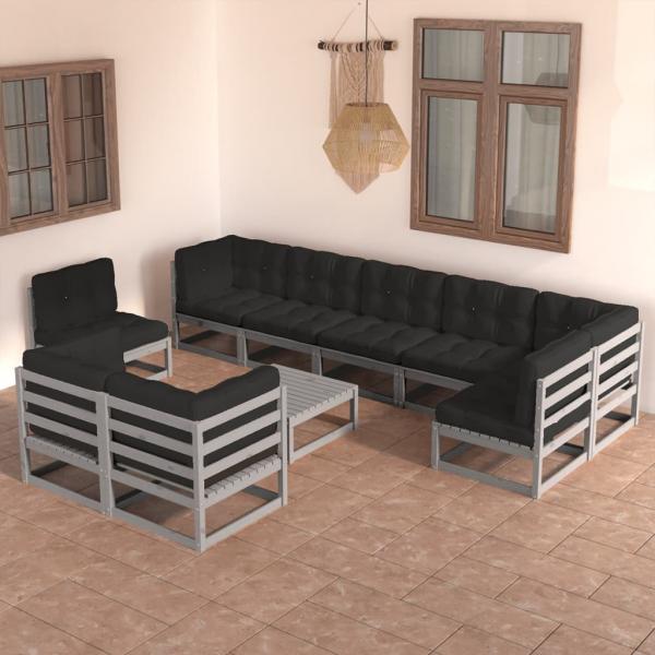 ARDEBO.de - 10-tlg. Garten-Lounge-Set mit Kissen Massivholz Kiefer