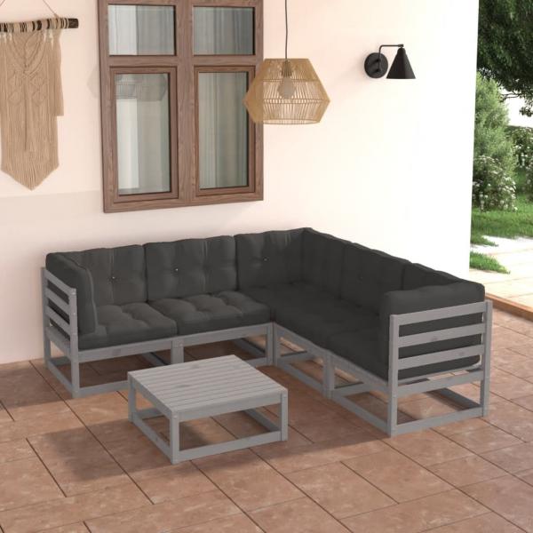 ARDEBO.de - 6-tlg. Garten-Lounge-Set mit Kissen Massivholz Kiefer