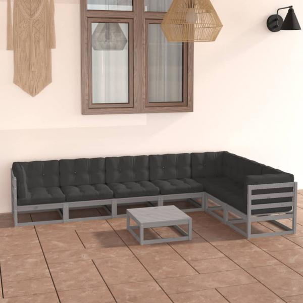 ARDEBO.de - 8-tlg. Garten-Lounge-Set mit Kissen Grau Massivholz Kiefer