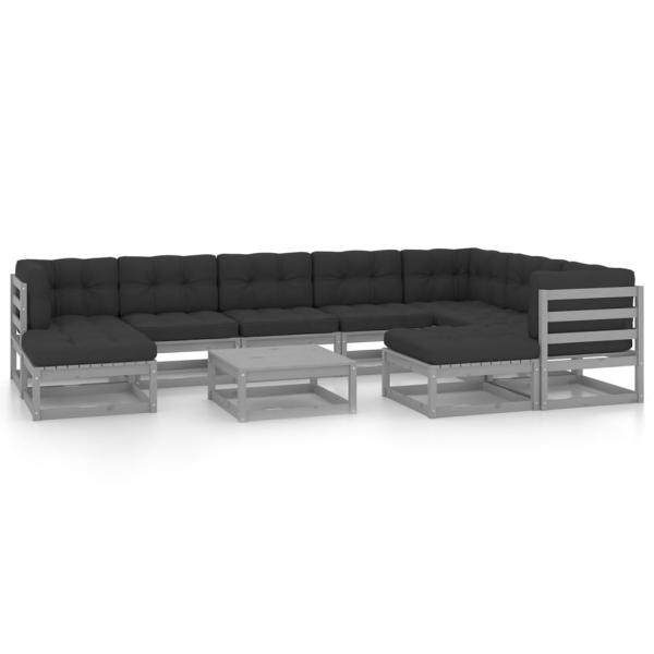 ARDEBO.de - 10-tlg. Garten-Lounge-Set mit Kissen Grau Massivholz Kiefer