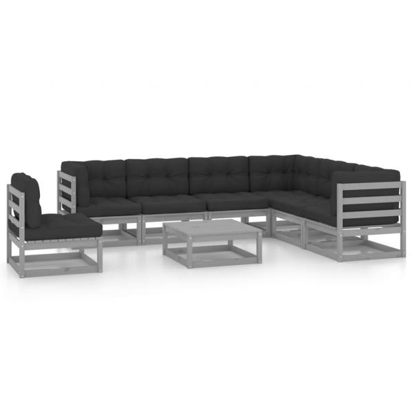 ARDEBO.de - 8-tlg. Garten-Lounge-Set mit Kissen Grau Massivholz Kiefer