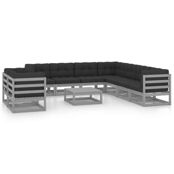 ARDEBO.de - 10-tlg. Garten-Lounge-Set mit Kissen Grau Massivholz Kiefer