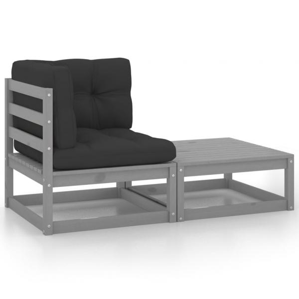 ARDEBO.de - 2-tlg. Garten-Lounge-Set mit Kissen Grau Kiefer Massivholz