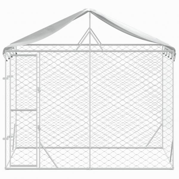 Outdoor-Hundezwinger mit Dach Silber 3x1,5x2,5m Stahl Verzinkt