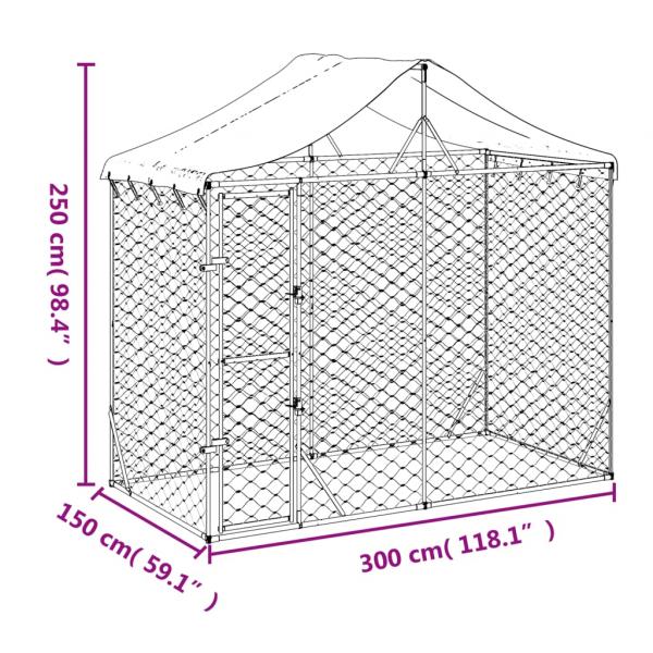 Outdoor-Hundezwinger mit Dach Silber 3x1,5x2,5m Stahl Verzinkt