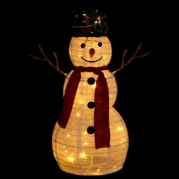 LED-Schneemann Weihnachtsfigur Luxus-Stoff 60 cm