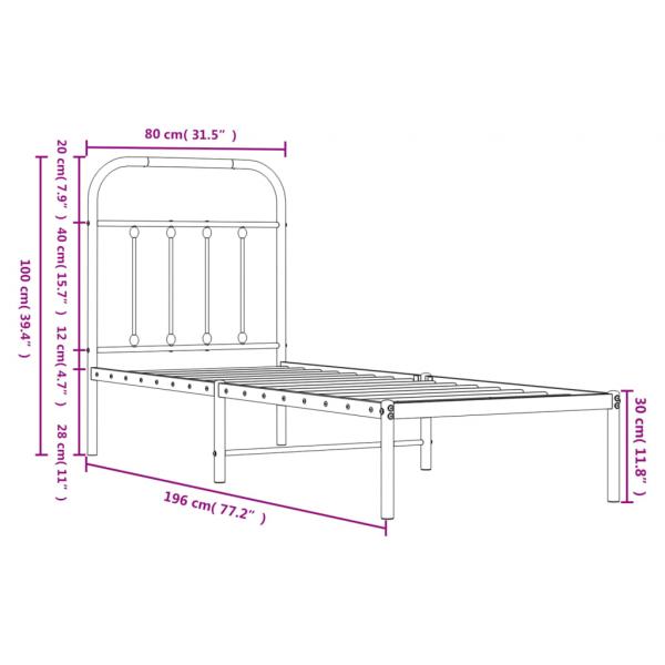 Bettgestell mit Kopfteil Metall Schwarz 75x190 cm