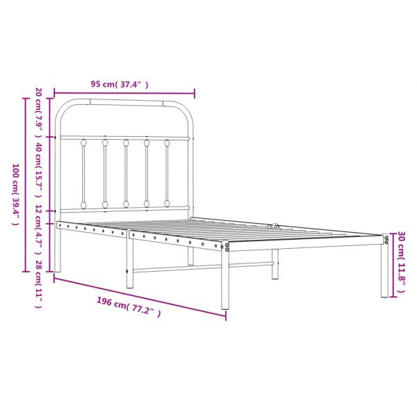 Bettgestell mit Kopfteil Metall Schwarz 90x190 cm