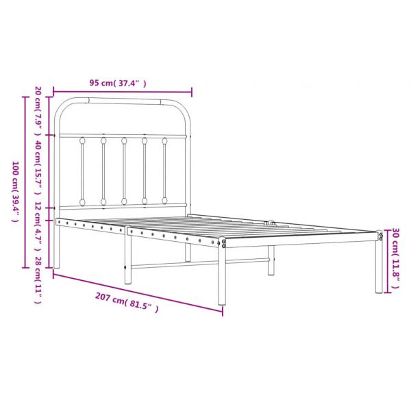 Bettgestell mit Kopfteil Metall Schwarz 90x200 cm