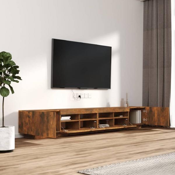 3-tlg. TV-Schrank-Set LED-Leuchten Räuchereiche Holzwerkstoff