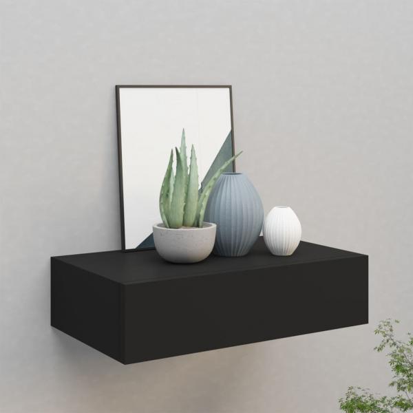 ARDEBO.de - Wandregal mit Schublade Schwarz 40x23,5x10 cm MDF