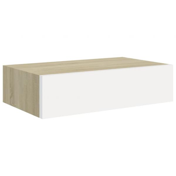 Wandregal mit Schublade Eichen-Optik und Weiß 40x23,5x10 cm MDF