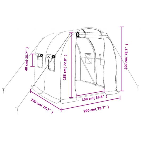 Gewächshaus mit Stahlrahmen Grün 4 m² 2x2x2 m