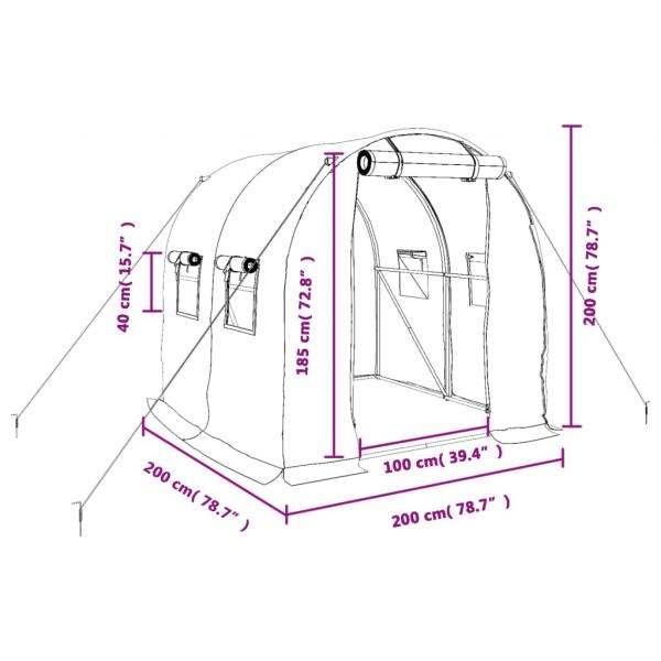 Gewächshaus mit Stahlrahmen Weiß 4 m² 2x2x2 m