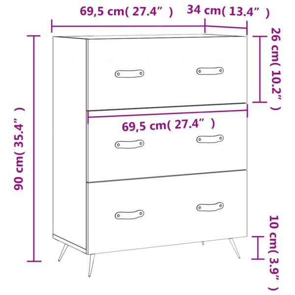 Kommode Hochglanz-Weiß 69,5x34x90 cm Holzwerkstoff