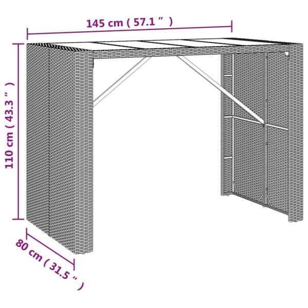 5-tlg. Gartenbar-Set mit Kissen Braun Poly Rattan