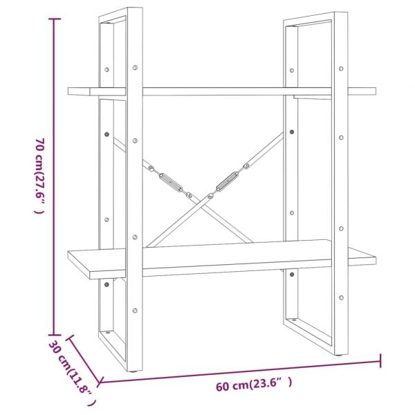 Bücherregal 2 Fächer Grau Sonoma 60x30x70 cm Holzwerkstoff