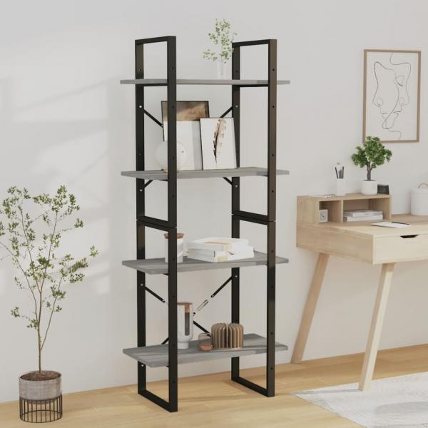 ARDEBO.de - Bücherregal 4 Fächer Grau Sonoma 60x30x140 cm Holzwerkstoff