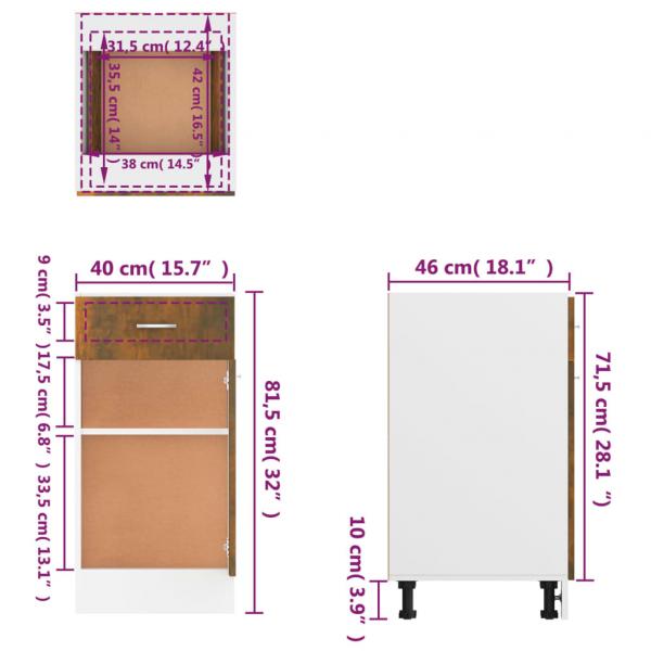 Unterschrank mit Schublade Räuchereiche 40x46x81,5 cm