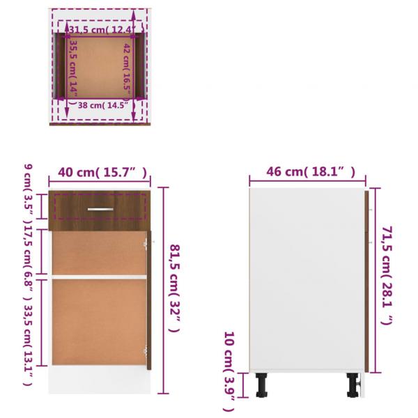 Unterschrank mit Schublade Braun Eichen-Optik 40x46x81,5 cm