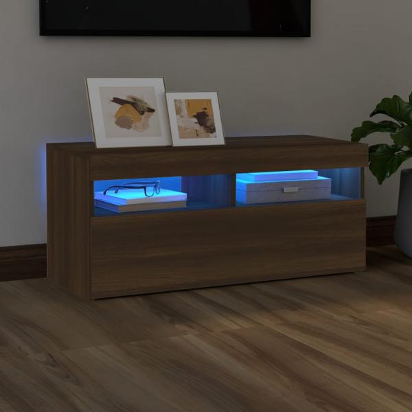 ARDEBO.de - TV-Schrank mit LED-Leuchten Braun Eichen-Optik 90x35x40 cm