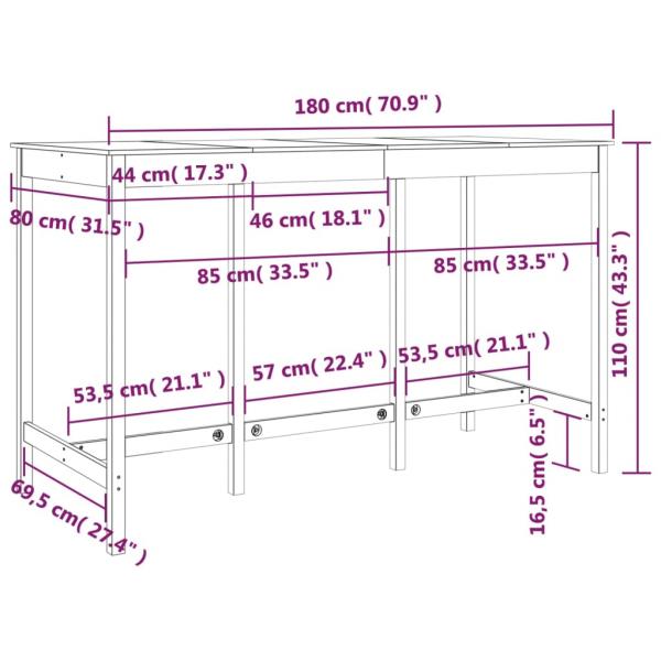 Bartisch Honigbraun 180x80x110 cm Massivholz Kiefer