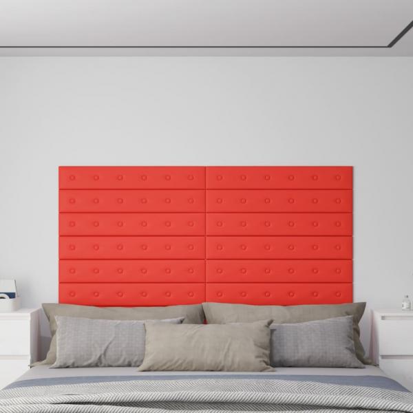 ARDEBO.de - Wandpaneele 12 Stk. Rot 90x15 cm Kunstleder 1,62 m²