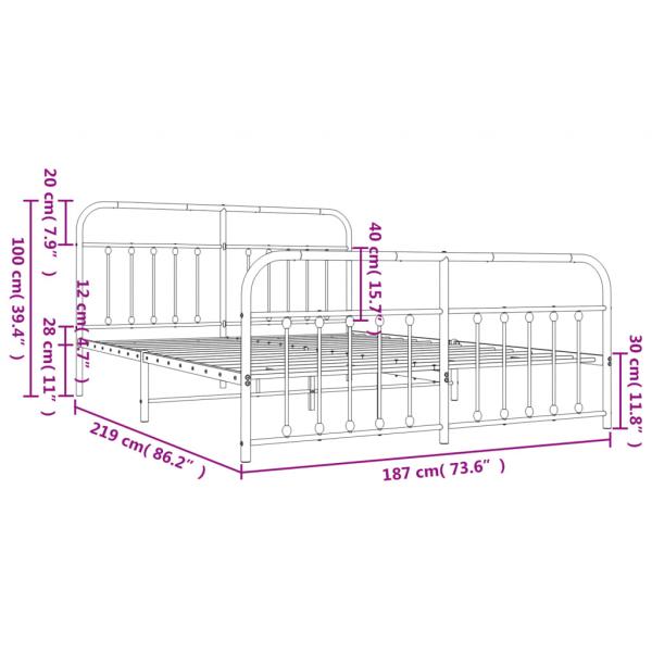 Bettgestell mit Kopf- und Fußteil Metall Schwarz 183x213 cm
