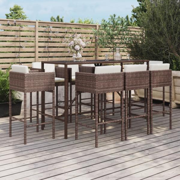 ARDEBO.de - 9-tlg. Gartenbar-Set mit Kissen Braun Poly Rattan