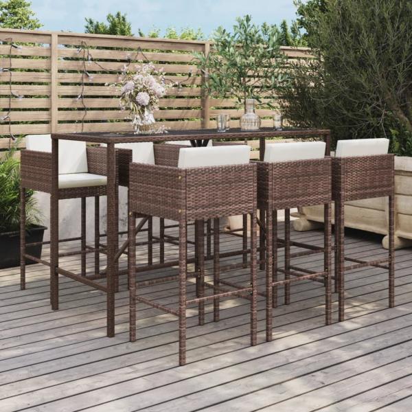 ARDEBO.de - 7-tlg. Gartenbar-Set mit Kissen Braun Poly Rattan