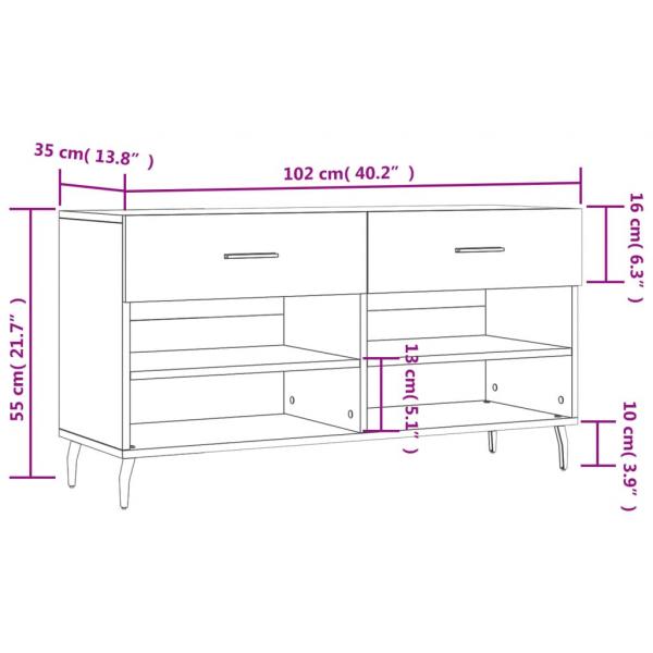 Schuhbank Grau Sonoma 102x35x55 cm Holzwerkstoff