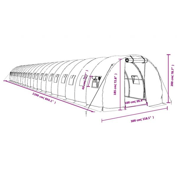 Gewächshaus mit Stahlrahmen Grün 66 m² 22x3x2 m