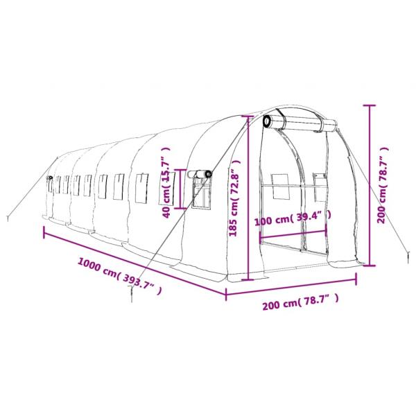 Gewächshaus mit Stahlrahmen Weiß 20 m² 10x2x2 m