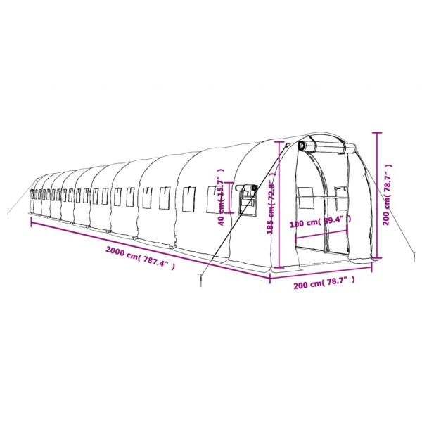 Gewächshaus mit Stahlrahmen Weiß 40 m² 20x2x2 m