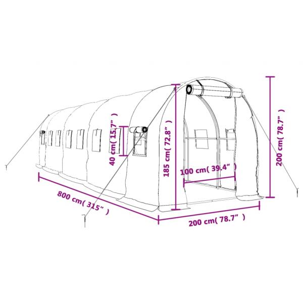 Gewächshaus mit Stahlrahmen Weiß 16 m² 8x2x2 m