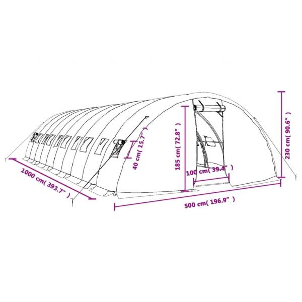 Gewächshaus mit Stahlrahmen Weiß 50 m² 10x5x2,3 m