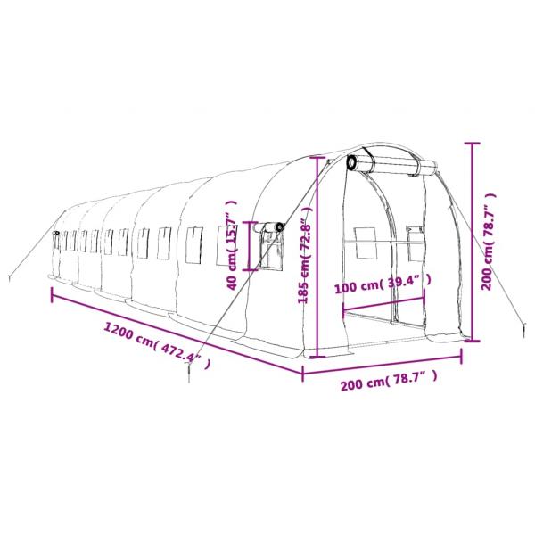 Gewächshaus mit Stahlrahmen Grün 24 m² 12x2x2 m