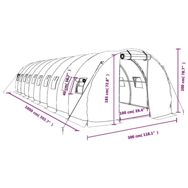 Gewächshaus mit Stahlrahmen Weiß 30 m² 10x3x2 m