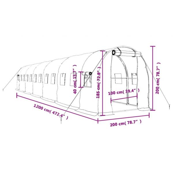 Gewächshaus mit Stahlrahmen Weiß 24 m² 12x2x2 m